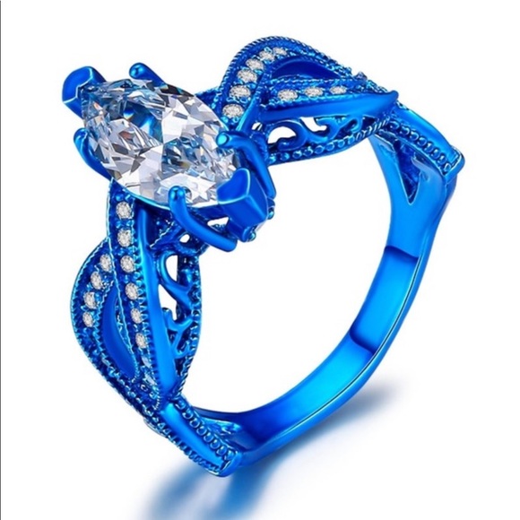 Jewelry - Bright Blue 18K Gold Plated Gemstone Ring